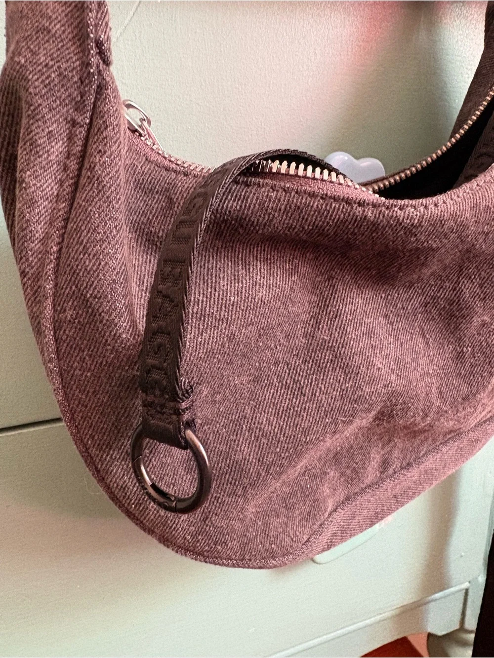 Baggu Small Crescent Shoulder Bag - Washed Black Denim NWT